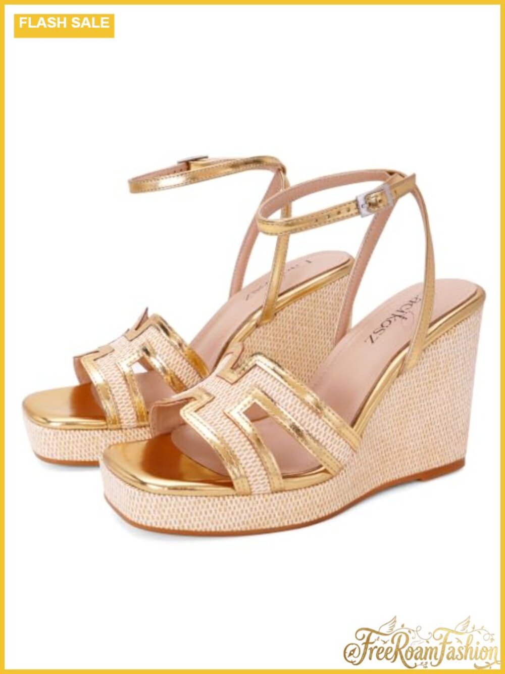 Raffia Platform Wedge Sandals Open Toe Ankle Strap Women's Summer Dress Shoes